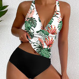New Sexy Deep V Bikini Set Strappy Halter Swim Top & High Waist Panties Women's Printed Two Piece Swimsuit Beach Bathing Suit