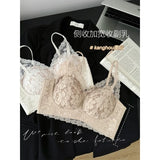 European French Lace Bralette Small Bust Push Up Anti Sagging Comfort Bras for Women Lace Back Thin Style Elegant Everyday Wear
