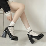 10cm Super High Heels Mary Jane Shoes Women Fashion Patent Leather Platform Pumps Woman Pearls Chain Ankle Strap Party Shoes