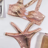 Bikini 2026 Sexy Bronzing Snakeskin Hollow Swimwear Swimsuit Women Bikinis Set Bathing Suit Beach Bikini Luxe Female Metal Ring