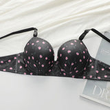 Two Piece Women Underwear Set With Floral Print Design 3/4 Cup Hood Gathered And Matching Triangle Underwear Sexy Lingerie A2169