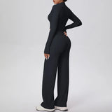 2 Pcs Women's Seamless Yoga Set Long-sleeved Wide-leg Pants Tracksuit Fitness Sports Set High-waisted Hip-lifting Slim-fit Suit