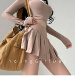 WOMENGAGA Fahsion Women Skorts Spicy Girl Sexy High Waist SlimA-LINE Pleated Skirt Half Body Short Skirt Sweet Korean Style 8NDZ