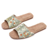 Breathable Indoor Linen Slippers For Women Men Home Floor Shoes Chinese Style Emrobidery Anti-slip Couples House Bedroom Slides