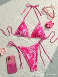 New New Floral Tie-Detail Bikini Sexy Three-Point Women's Swimsuit Sporty Yoga Fitness Fans' Goods Swimsuit Bikini