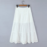 New Style Vacation Casual Long Skirt Half Transparent Lace Trimmed Mesh Splicing Hollow Embroidery Fairy Long Skirt Elegant TGER