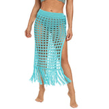 Womens Swimwears Skirts Knit Hollow Out Bikini Cover-ups See Through Club Beach Sexy Tie-ups Waist Tassel Hem Split Skirts