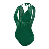 S - XL Deep V Neck Knit Fish Net Mesh Women Swimwear One Piece Swimsuit Female Monokini Backless Bather Bathing Suit Swim V7832