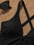 Sexy Black Drawstring Side One Piece Swimsuit 2026 Women V Neck Mesh Patchwork Slim Tummy Control Bathing Suit Holiday Swimwear
