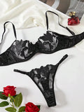 Transparent Floral Two Pieces Exquisite Lace Lingerie Set Ultrathin Bra Briefs Set Solid Exotic Lingerie For Ladies 23171A