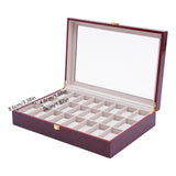 Wine-red MDF 44*29.5*9.7cm 24 Watch Box Glass Cover Watch Storage Box Retro Display Storage Box.