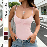 Phantasy Fashion Pink Bodysuit Women Casual Yellow Camisole Lady Y2K Solid Color Bodycon Onesie 2026 Summer Top Women Clothing