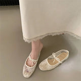 2026 Women Spring Summer Ballet Flat Shoes Breathable Mesh Embroidery Fashion Flats Lovely Bow Knot Female Daily Walking Sandals