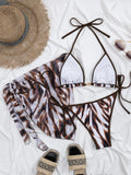 Sexy Coffee Tie Dye Bikini Set 2026 Women Metal Chain Push Up Thong Swimwear Bathing Suit Holiday Cover Up 3 Piece Swimsuit