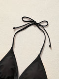 Women Bikini Set Solid Color Triangle Halter Neck Tie Side Two Piece Swimsuit Adjustable String Swimwear for Beach Vacation