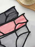 Women Ribbed Contrast Trim High Cut Bikini Panties Soft Breathable Cotton Crotch Low Rise Daily Comfort Underwear Briefs C820