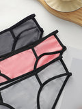 Women Ribbed Contrast Trim High Cut Bikini Panties Soft Breathable Cotton Crotch Low Rise Daily Comfort Underwear Briefs C820