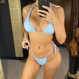 Sexy 11 Color Halter Mini Micro Thong Bikini Female Swimsuit Women Swimwear Two-pieces Bikini set Bather Bathing Suit Swim V4064