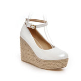 NASBAVI Classic Wedges Shoes for Women Spring Casual Ankle Straps High Heels Pumps Shoes Green Wedge Wedding Office Shoes Female