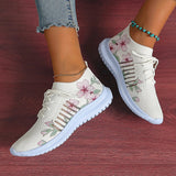 Fashion Printed Breathable Sneakers Women Thick Bottom Knitted Walking Shoes Woman Hollow Out Slip On Sports Shoes Female 35-43