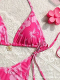 New New Floral Tie-Detail Bikini Sexy Three-Point Women's Swimsuit Sporty Yoga Fitness Fans' Goods Swimsuit Bikini