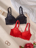 2Pcs/Set Lace Bra for Women Sexy Underwire Push-Up Bra Breathable Mesh Thin Soft Lingerie Adjustable No Lining Women's Bra