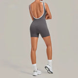 Women's Seamless Yoga Jumpsuits Sports Fitness Gym Sleeveless Backless Hip-lifting Shorts One-piece Training Workout Jumpsuit