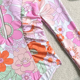 Pink Floral Print Surf Swimwear Women Front Zipper Long Sleeve Sunscreen Holiday One Piece Swimsuit Bathing Suit Monokini 2026
