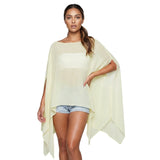 Women's Solid Color Sheer Chiffon Poncho Tops Elegant Batwing Sleeve Off One Shoulder Beach Cover Up for Summer Wear