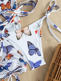 Long Sleeve Printed Halter Bikini Female Swimsuit Women Swimwear Four-pieces Bikini Set with Mesh Skirt Bathing Suit Beach Wear