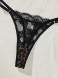 Women Leopard Print Lace Lingerie Nightgown Set Sheer Mesh Slip Dress With Thong Intimate Sleepwear ZA825233