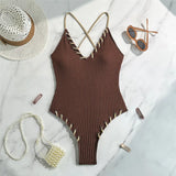 5 Colors V Neck Ribbed Cross Back One Piece Swimsuit Women Swimwear Female High Leg Cut Monokini  Bather Bathing Suit Swim V6278
