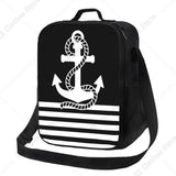 Custom Black White Nautical Anchor Stripe Thermal Insulated Lunch Bag Women Lunch Tote for Outdoor Camping Travel Bento Food Box