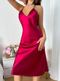 Elegant Women's Nightgown V Neck Sexy Sleepwear Red Comfortable Long Dress Comfortable Sleepwear  for Bridal and Daily Wear