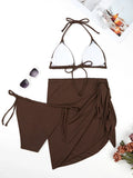 3 Pieces Triangle Halter String Bikini 2026 Solid Swimwear Female Sexy Swimsuit Women Bathers Bathing Swimming Swim Suit