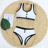 2026 New With Button Mid Waist Bikini Female Swimsuit Women Swimwear Two-Pieces Bikini Set Padded Bather Bathing Suit Swim V8315
