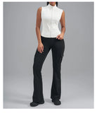 Women Zipper Yoga Shirts Solid Stand Up Collar Elastic Slim Fit Sports Jacket Breathable Sleeveless Sunscreen Workout Clothes