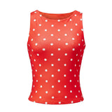 Women Dot Print Tank Tops Summer Crew Neck Sleeveless Classic Slim Fit Crop Vest