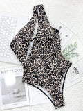 2026 New Sexy One Piece Swimsuit Swimwear Women Leopard Hollow Single Shoulder One-piece Bathing Suit Beachwear Metal Ring Decor