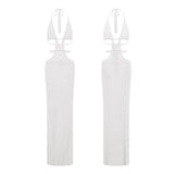 Women Sexy Club Beach Dresses Backless Knitted Dress Sleeveless Halter Hollow Out Bodycon Long Dress Summer