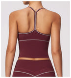 Summer Back I Shaped Sports Bra Sexy Deep V Neck Contrast Color Slimming Yoga Tank Top Outdoor Workout Fitness Gym Running Vest