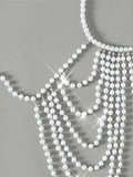 Luxury Pearls Chain Halter Hollow Out See Through Bikini Top Female Swimsuit Women Swimwear Bather Bathing Suit Swim Beach Top