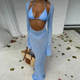 Sexy Solid 3 Piece Micro Bikinis Women Swimsuit 2025 New Swimwear With Long Sleeve Bathing Suit Beachwear Biquini Female