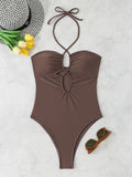 2026 Halter Swimsuit One Piece Solid Hollow Swimwear Women Sexy Bathers Bathing Swimming Swim Suit Female Beachwear