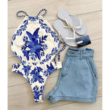 One Piece Swimsuit For Women 2025 New Vintage Retro Swimwear Print Swimsuit Halter Beachwear Sexy Monokini Female Bathing Suit