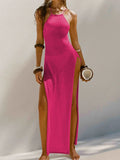 Sexy High Slit Crochet Knitted Tunic Beach Cover Up Long Dress Cover-ups Beach Dress Beach Wear Sarong Beachwear Female Women