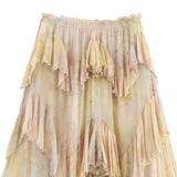 Women's Printed Layered Skirt Pastel Watercolor Print Tiered Ruffled Skirt Elastic Waist Chiffon Summer Skirt For Women 65EU
