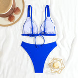 2025 Triangle Bikinis Solid Swimsuit Women Sexy Strappy Swimwear Female Bathers Bathing Swimming Swim Suit Beachwear