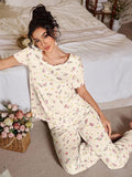 Women's Sleepwear New Loose Pajamas Floral Short-sleeved Trousers Loungewear Casual Wear Two-piece Set Pijamas Pyjamas Women