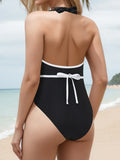 3D Flower Belt V Neck Splicing Halter Slim Women Swimwear One Piece Swimsuit Female Backless Monokini Bather Bathing Suit Swim